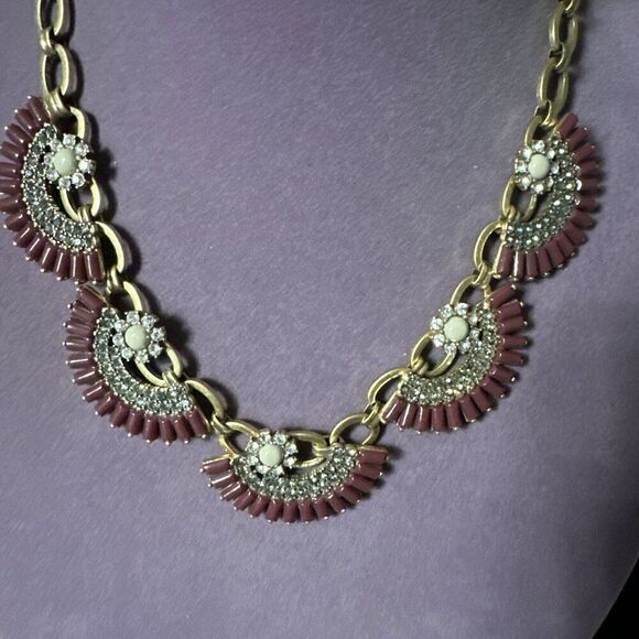 J Crew Burgundy  Rhinestone Geometric Fan Statement Chunky Necklace  CPM - Picture 1 of 4